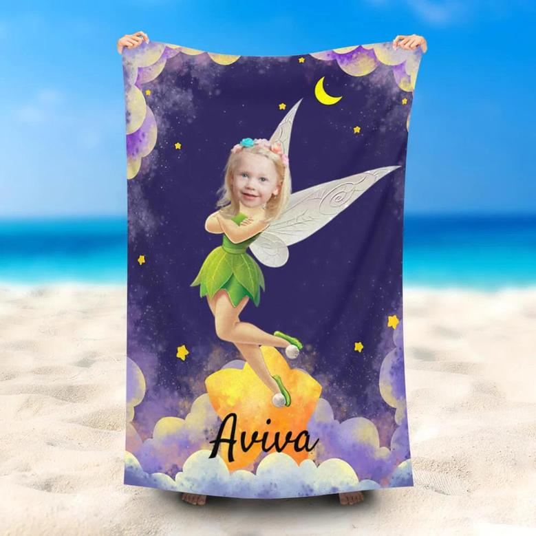 Personalized Fairy Girl Star Purple Cloud Beach Towel