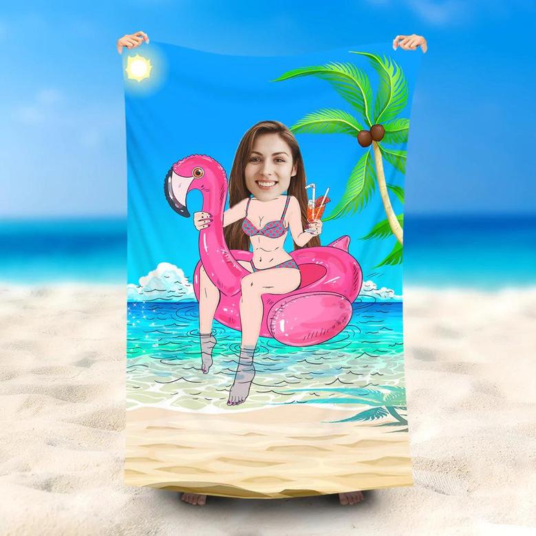 Personalized Flamingo Ring Girl Beach Towel For Woman