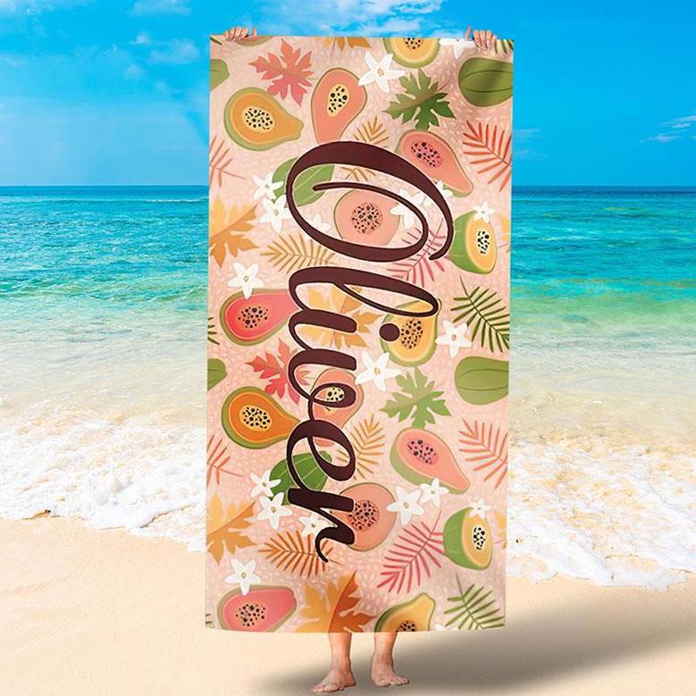 Personalized Fruit Leaves Name Summer Beach Towel