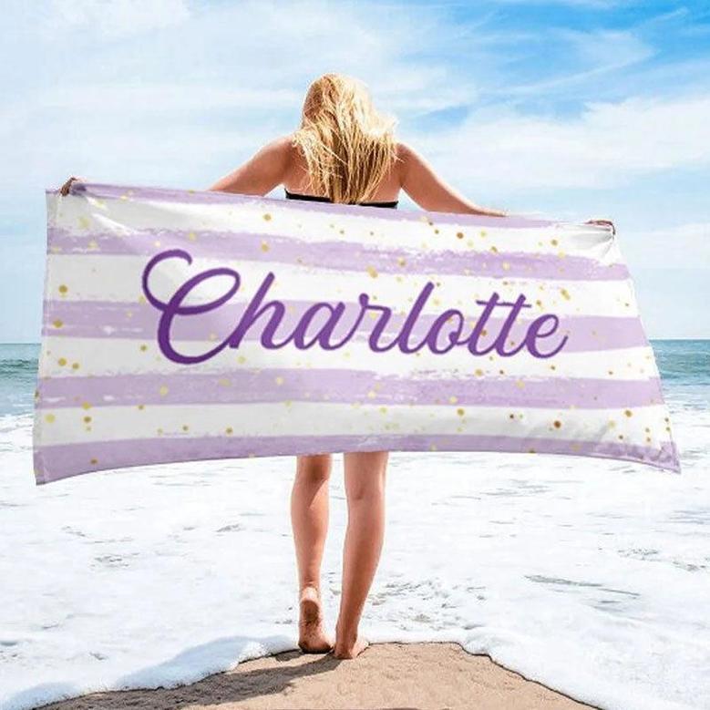 Personalized Glitter Stripes Name Summer Beach Towel