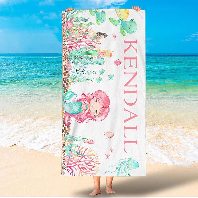 Personalized Little Mermaid Girls Summer Beach Towel