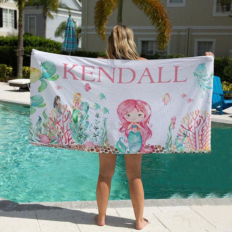 Personalized Little Mermaid Girls Summer Beach Towel