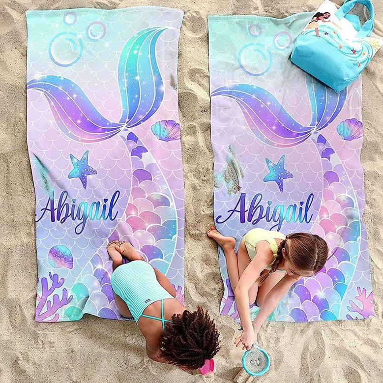Personalized Mermaid Tail Name Beach Towel For Girl