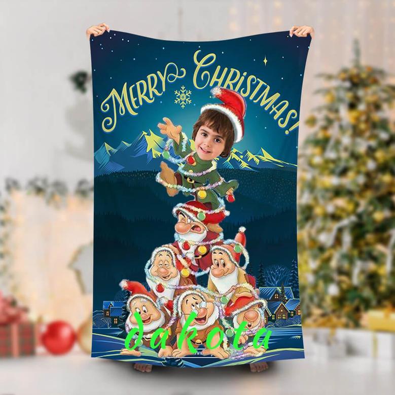 Personalized Merry Christmas Elf Blue Beach Towel