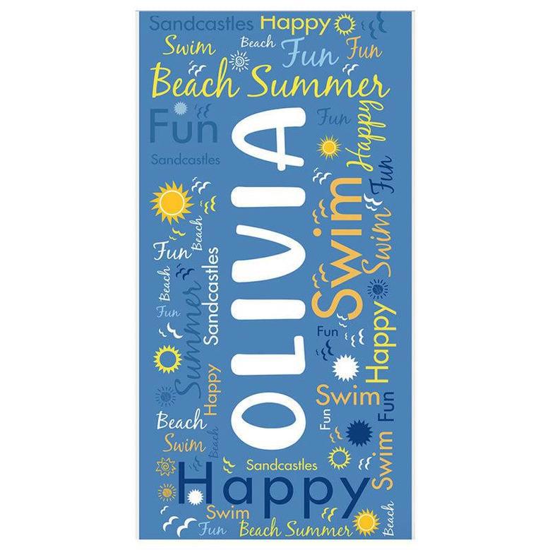 Personalized Name And Text Blue Summer Beach Towel