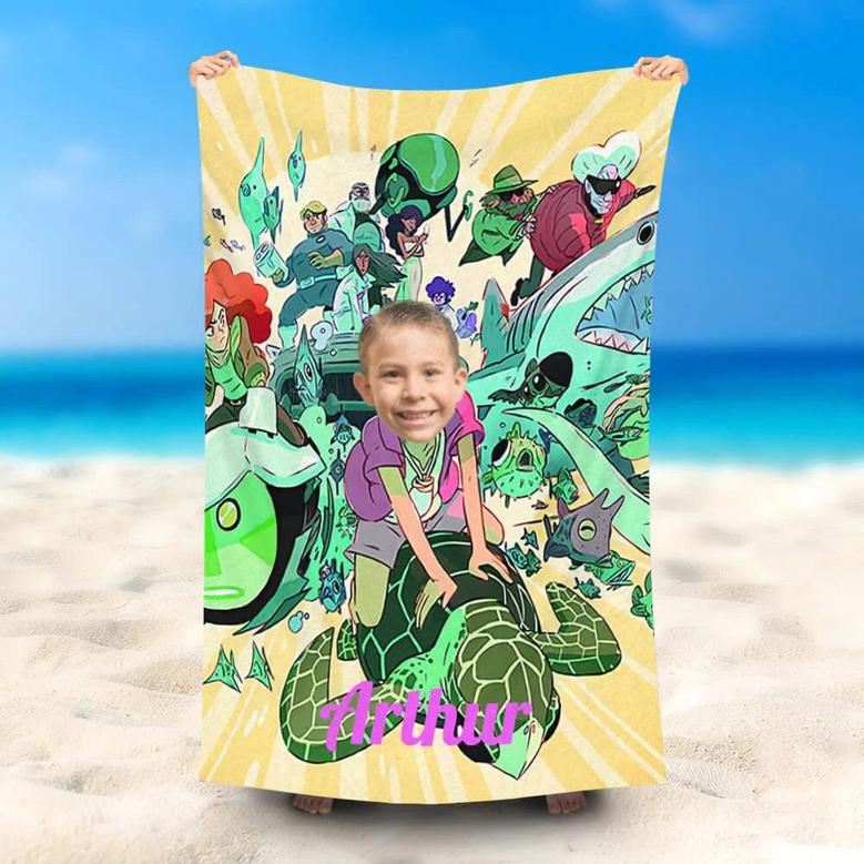 Personalized Name Boy Ride Turtle Animal Beach Towel