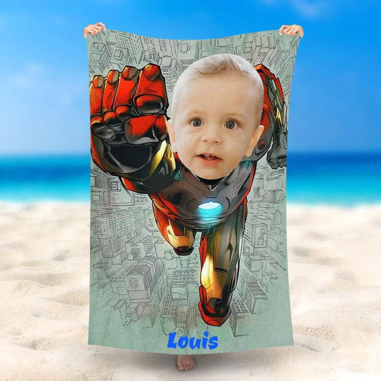 Personalized Name Charge Brave Ironboy Beach Towel