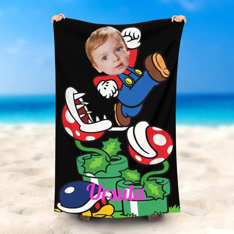 Personalized Name Mario Piranha Funny Beach Towel