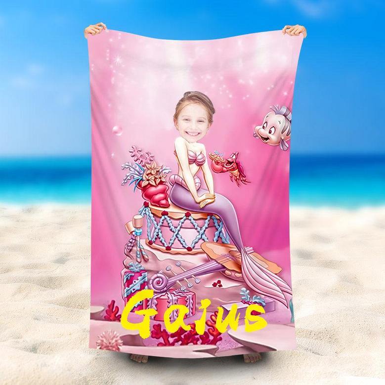 Personalized Pink Mermaid Princess Gift Beach Towel