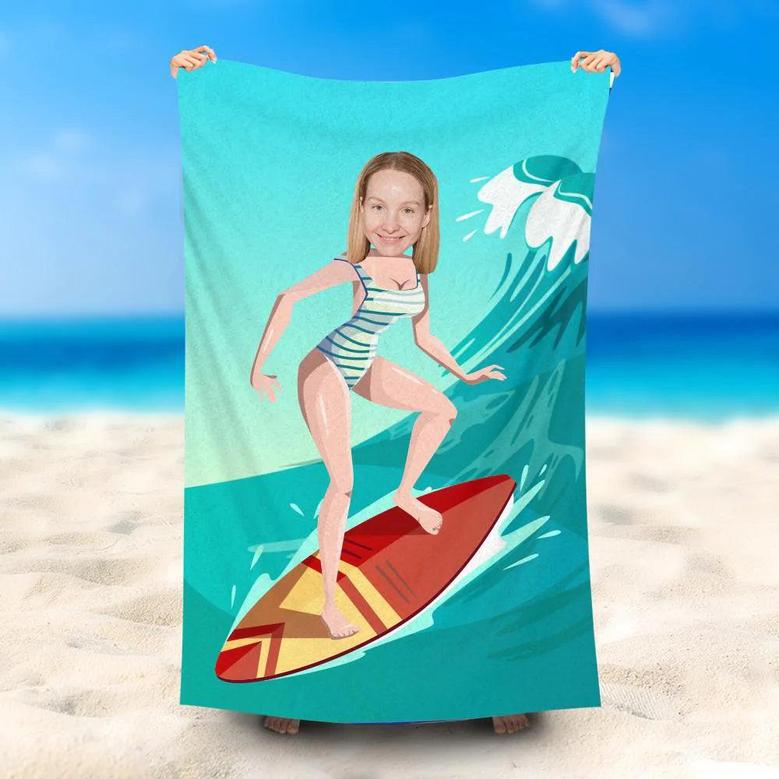Personalized Pretty Surf Girl Beach Towel With Photo