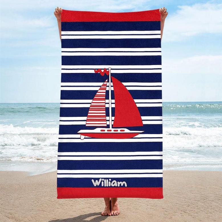 Personalized Printed Sailboat Beach Towel For Kids