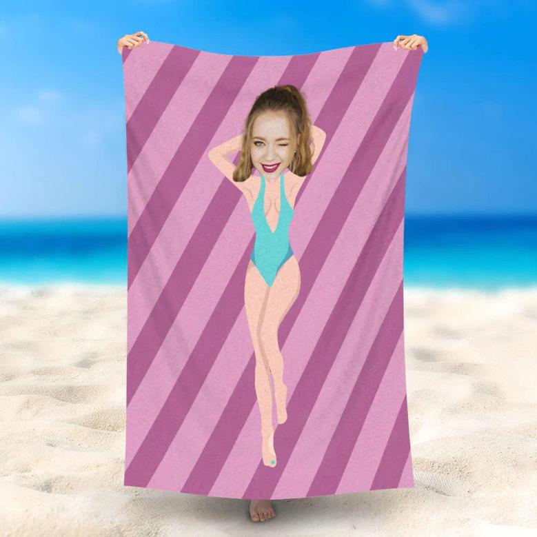 Personalized Sexy Bikini Beauty Stripe Beach Towel