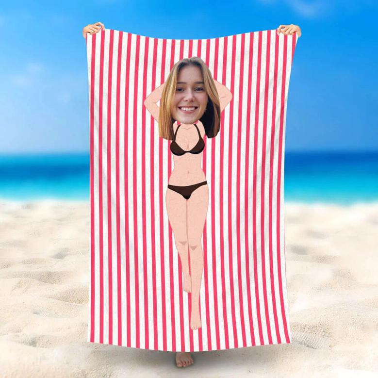 Personalized Sexy Bikini Girl Stripe Summer Beach Towel