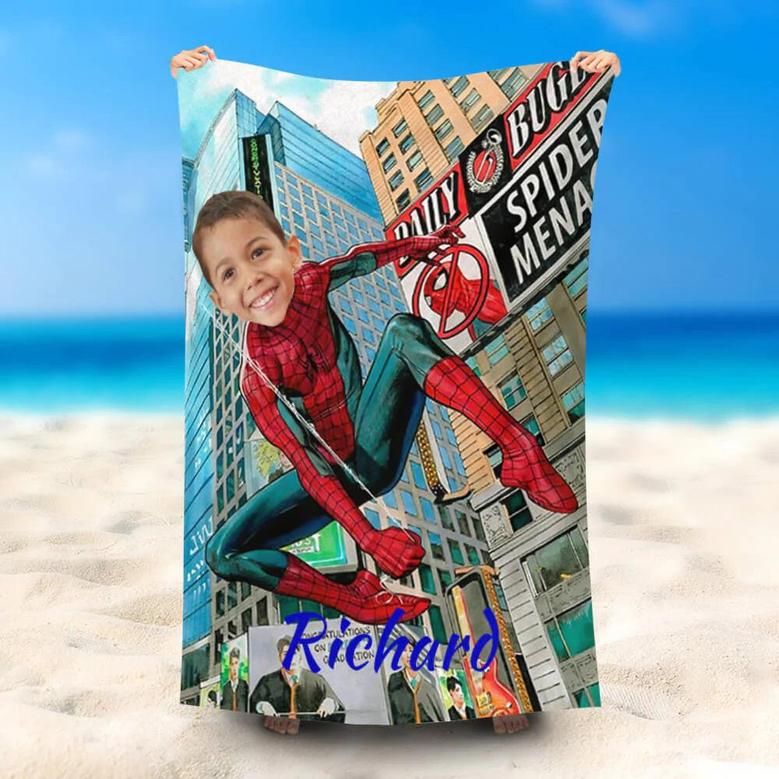 Personalized Spiderboy Swing Building Beach Towel