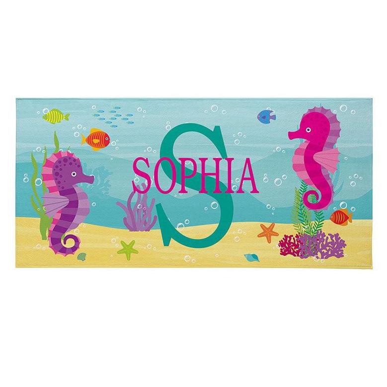 Personalized Summer Ocean Animals Name Beach Towel
