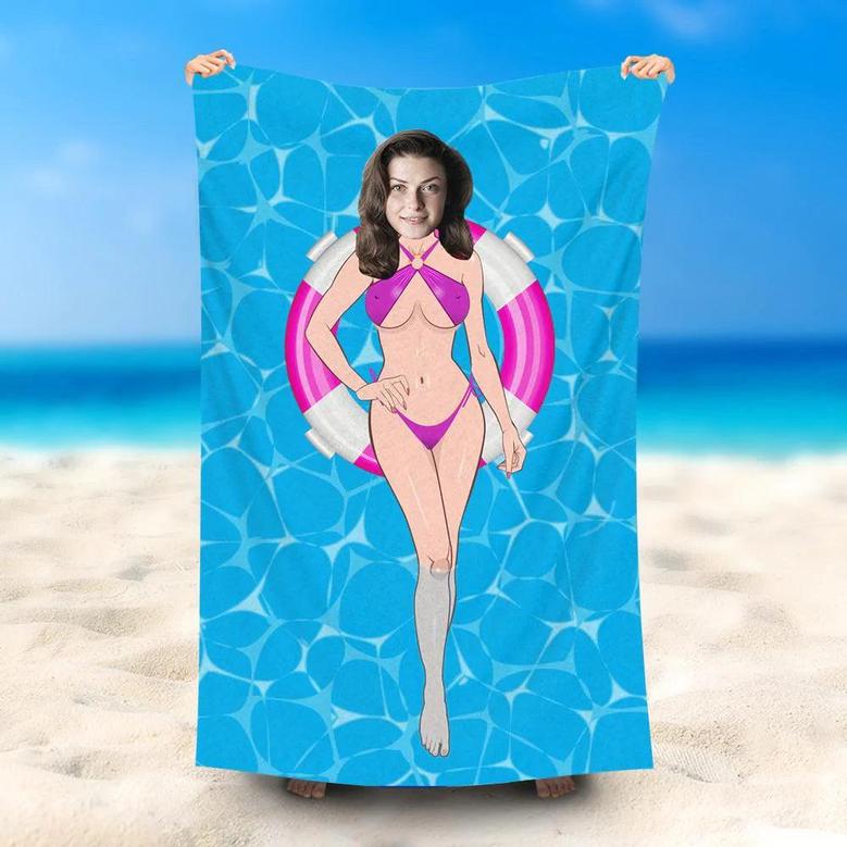 Personalized Swimming Ring Purple Bikini Girl Beach Towel