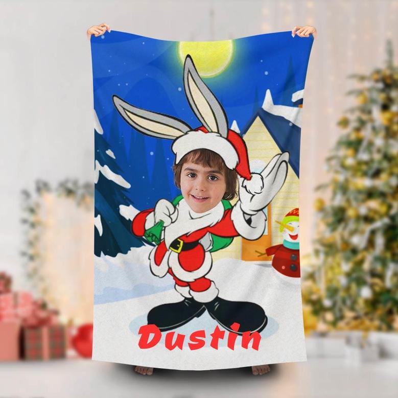 Personalized Xmas Santa Bugs Bunny Beach Towel