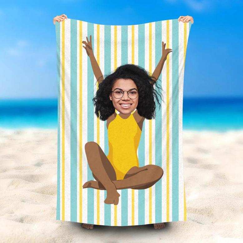 Personalized Yellow Tankini Beauty Beach Towel With Face