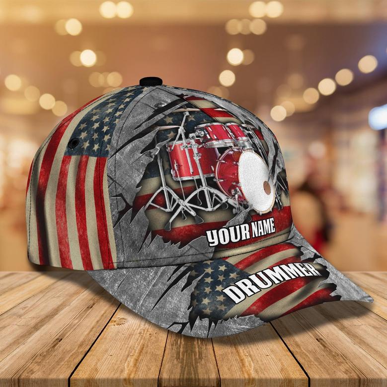 Custom Classic Cap - Personalized America Flag Drummer Cap