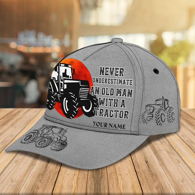 Custom Classic Cap - Personalized Old Man With Tractor Name Cap