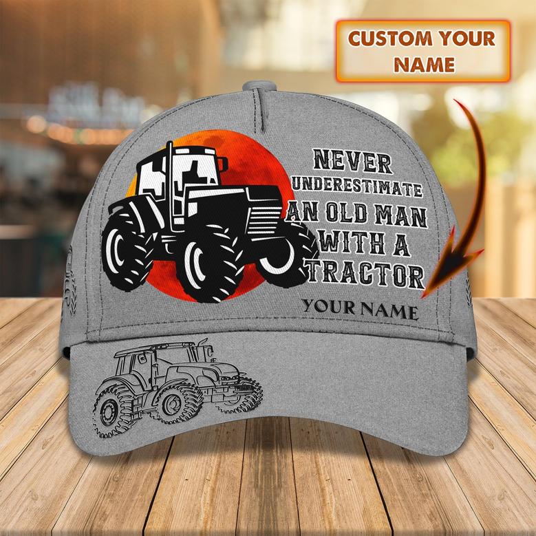 Custom Classic Cap - Personalized Old Man With Tractor Name Cap