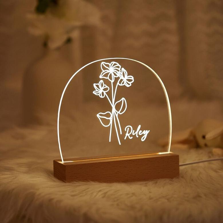 Custom Birth Flower Night Light Nursery Decor Personalized Bedroom Light Mother's day gift