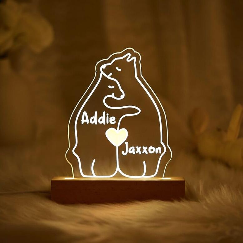 Personalized Bear Family Night Light Gift for Valentine's Day Family Home decoration