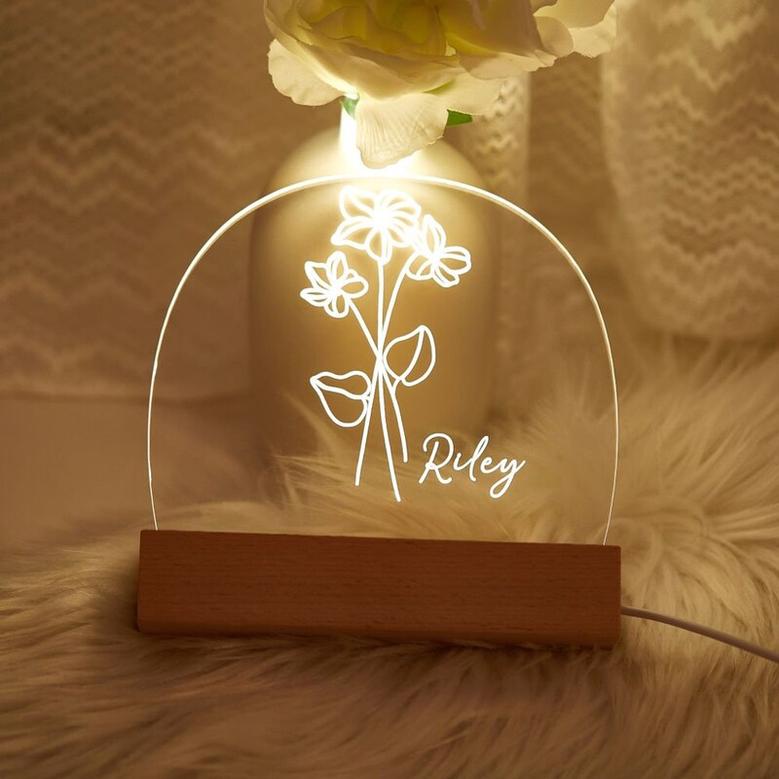 Custom Birth Flower Night Light Nursery Decor Personalized Bedroom Light Mother's day gift