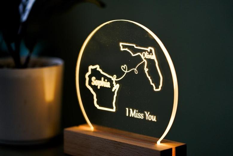 Custom State Map Night Light Couples Gift Valentines Gift Friend Gift Going Away Gift