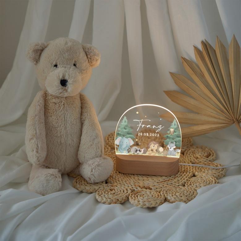Custom baby animal night light with name and birth date baby room decor bedside lamps