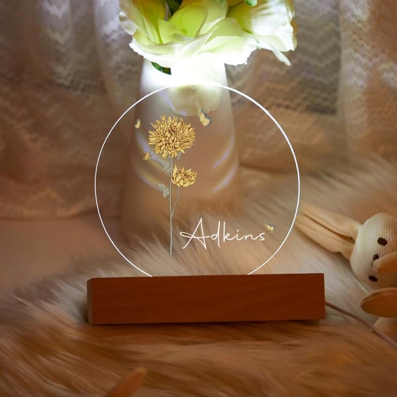 Custom Name Night Light Birth Flower Gift Birthday Gift Baby Shower Gift Personalised