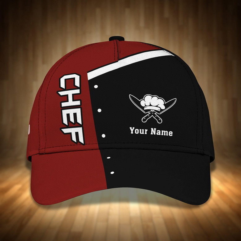Custom Classic Black & Red Chef Cap - Personalized Name Option