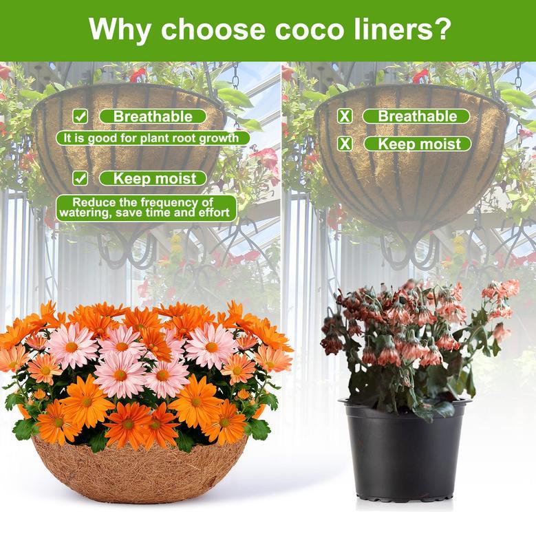 Coconut Fiber Hanging Basket Set 2PCS 8 Inch Coconut Liners for Planters