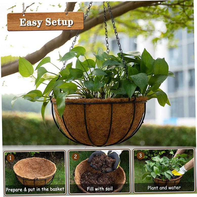 Coconut Fiber Hanging Basket Set 4PCS 14 inch Round Planters Coco Liners