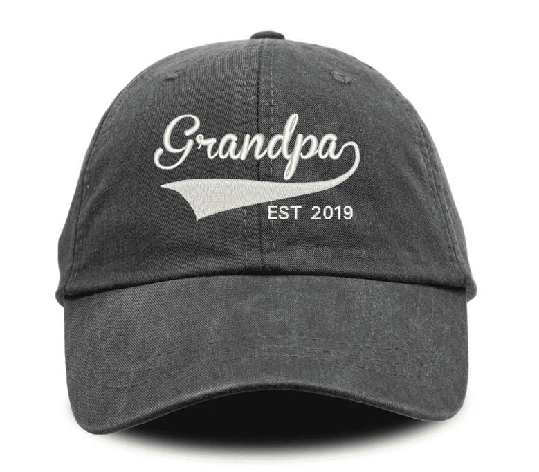 Grandpa Est Personalized Embroidered Baseball Cap, Fathers Day Hat, Fathers Day Gift, Dad Hat, Custom Fitted Embroidered Hat