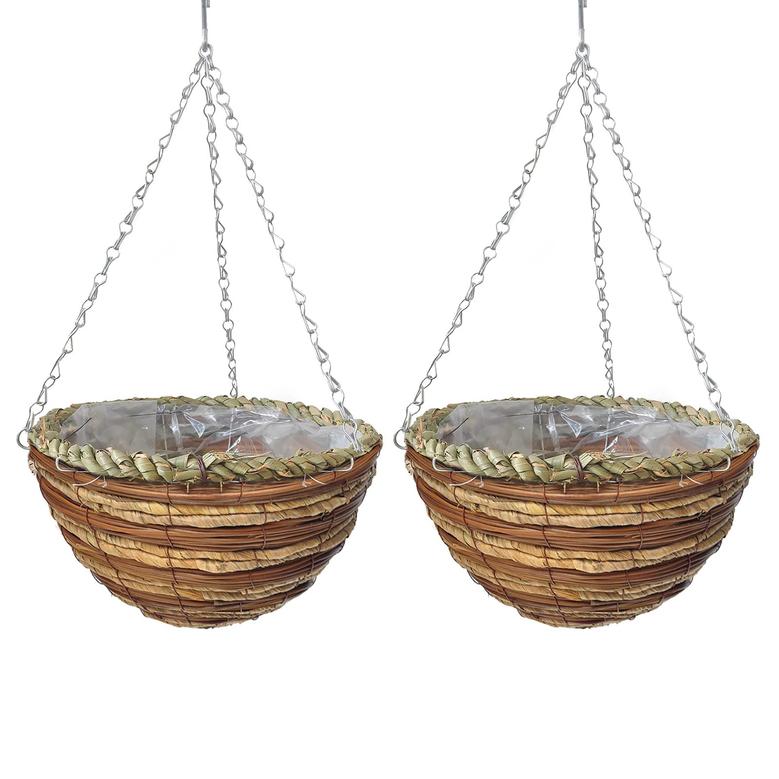 Rattan Hanging Basket Set 2 Pack Wicker Plant Pot Storage Basket Plant Containers