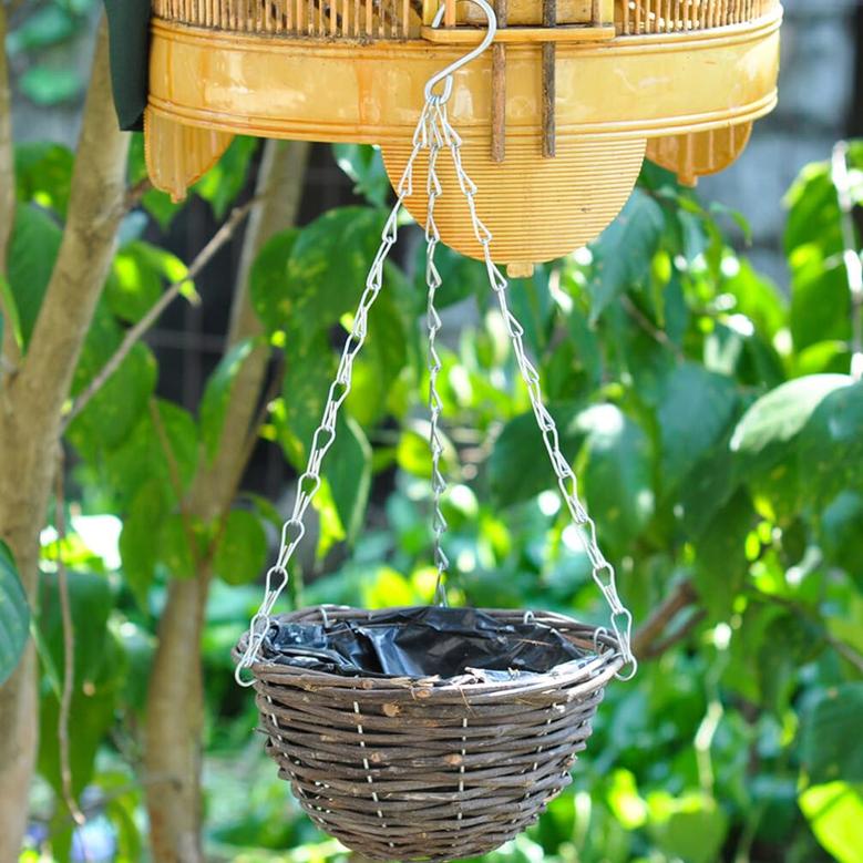 Rattan Hanging Basket Set of 2 Flower Wicker Pot Planting Baskets For Home Decor