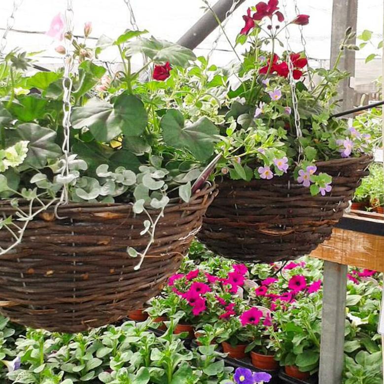Rattan Hanging Basket Set of 2 Flower Wicker Pot Planting Baskets For Home Decor