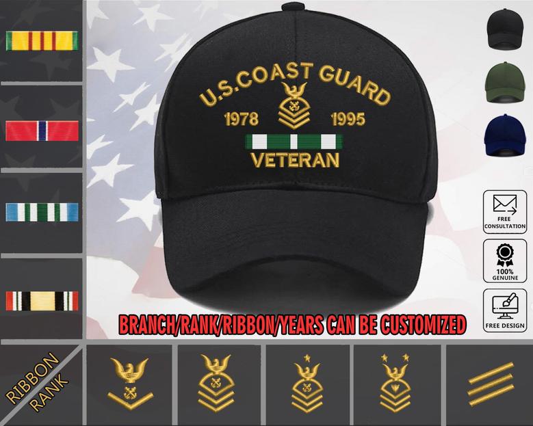 US Coast Guard Custom Embroidered Veteran Hat Military Honor Cap