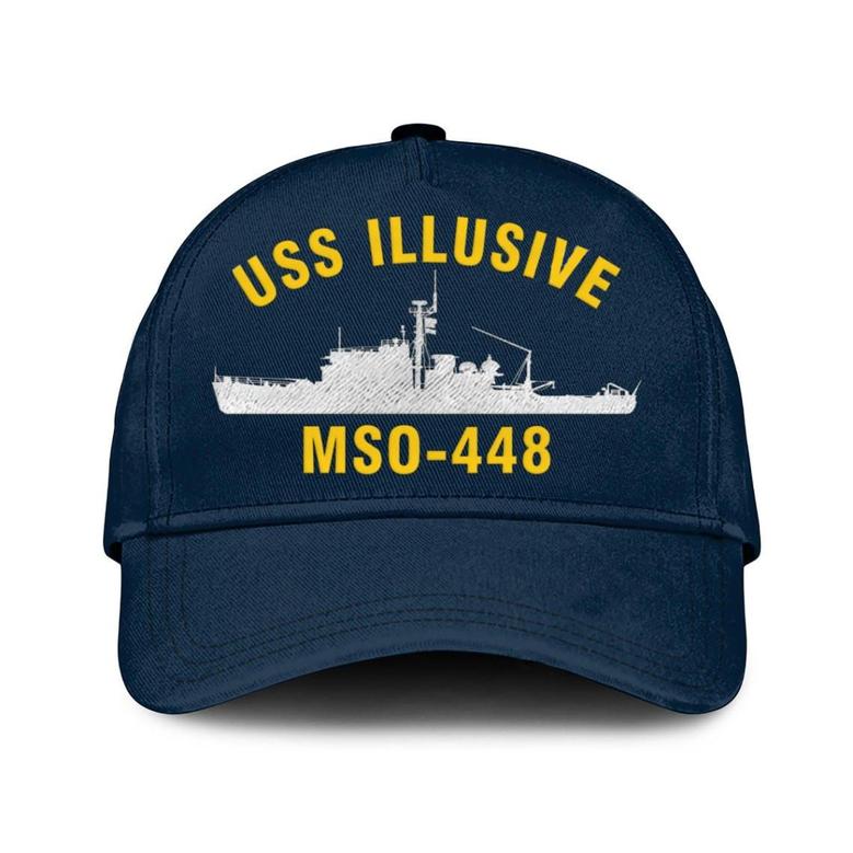 Uss Illusive Mso-448 Classic Baseball Cap, Custom Embroidered Us Navy Ships Classic Cap, Gift For Navy Veteran