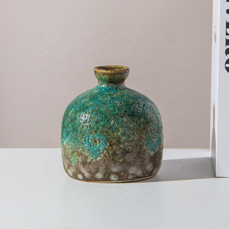 Nordic Matte Wabi Sabi Retro Antique Terracotta Chinese Vintage Simple Flower Clay Decorative Green Ceramic Vases