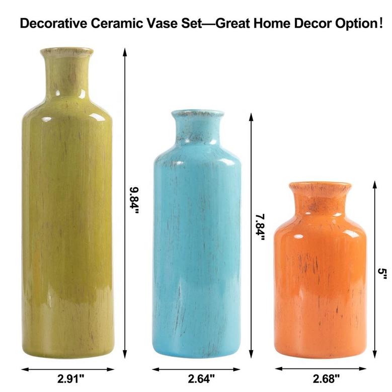 3PCS Boho Accessories Flower Vases Farmhouse Colorful Ceramic Vase Set For Modern Living Room Decor