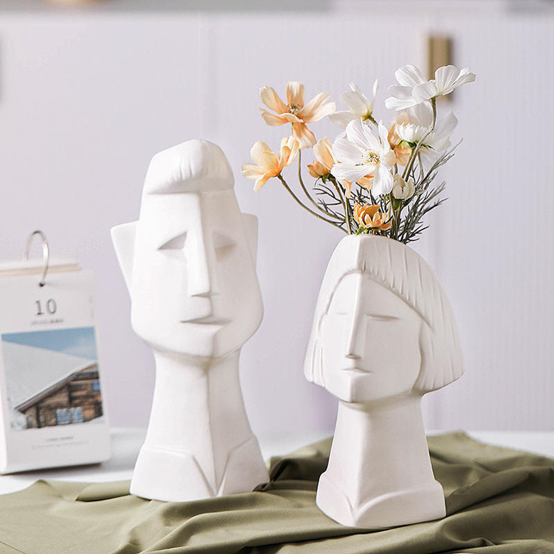 Ceramic Handmade Art Human Face Vase Porcelain Irregular Women Men Face Design Dried Flower Vases Decor