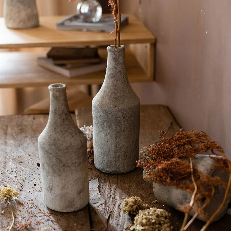 Desktop Vintage Rustic Handmade Pottery Narrow-Mouth Textured Terracotta Table Flower Vase For Home Decor
