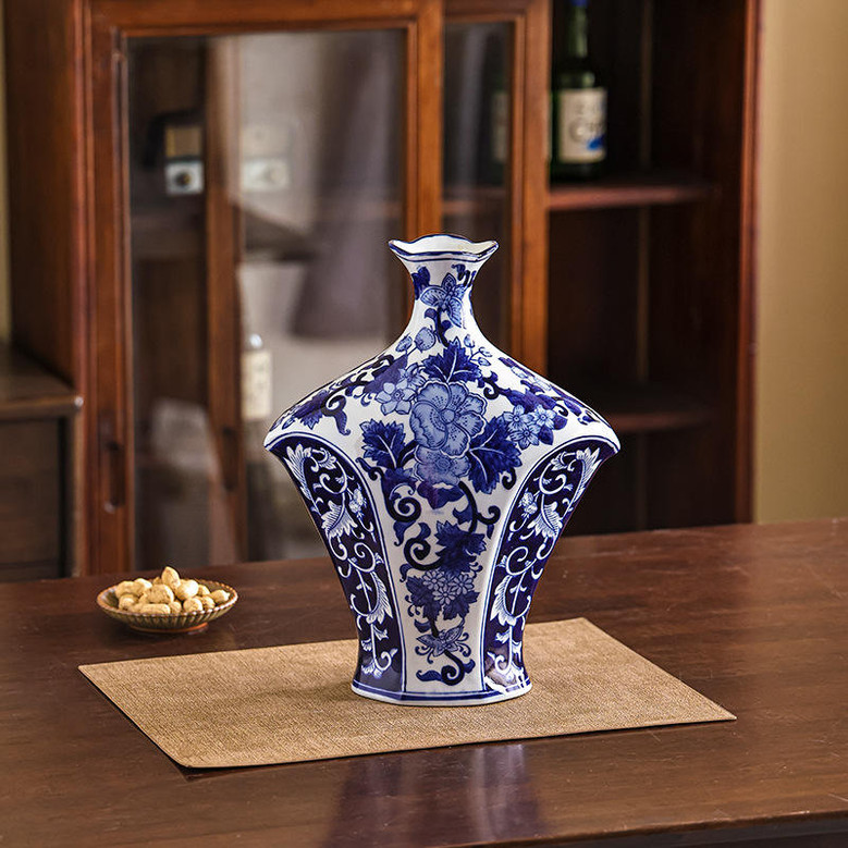 Blue And White Antique Cylinder Think Bottom Ceramic Vases Crockery Items