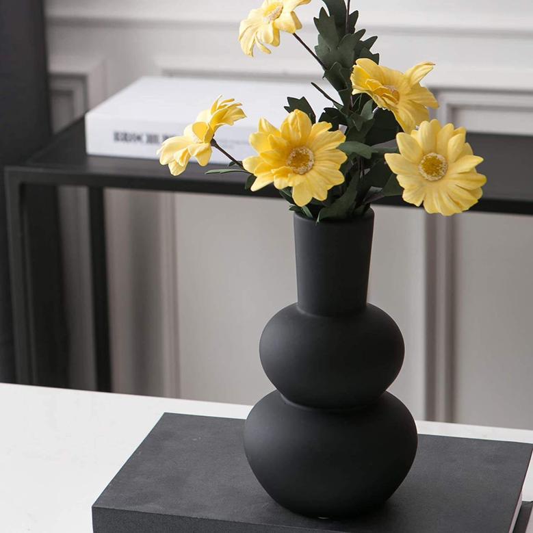 Ceramic Flower Vase For Home Florals Decor Living Room Decorative Elegant Black Paint Glaze