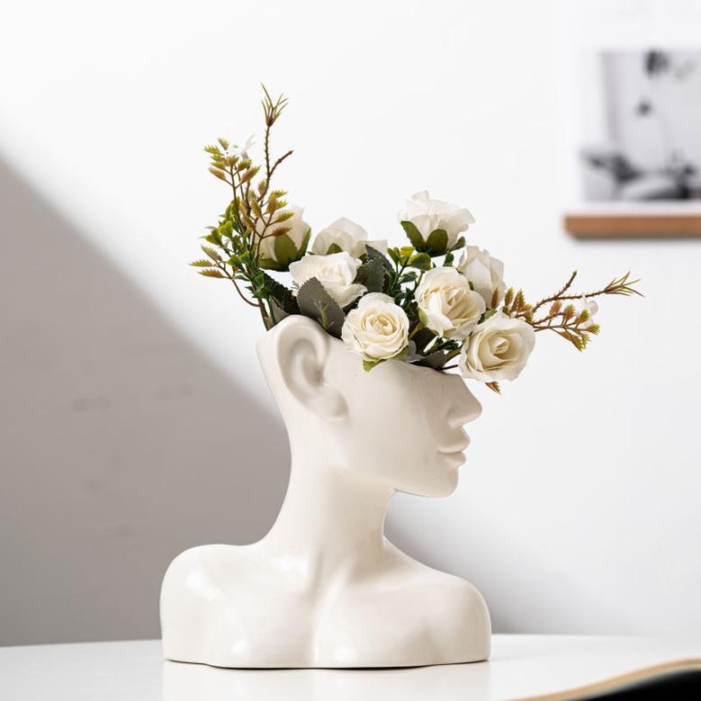 Ceramic Head Vases Modern Artistic Room Decor Bust Vase Face Shaped Ceramic White Vase