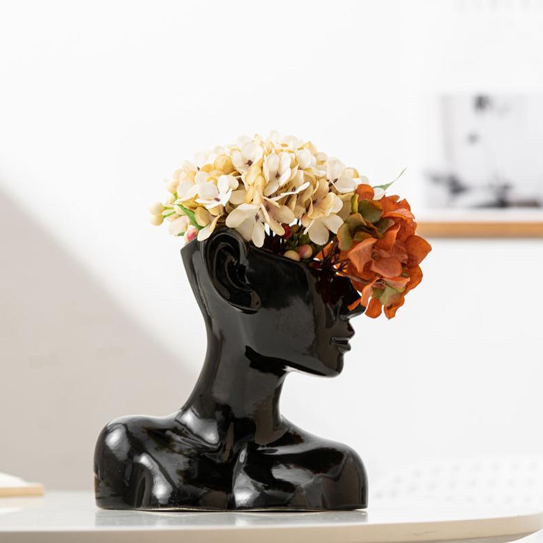 Ceramic Head Vases Modern Artistic Room Decor Bust Vase Face Shaped Ceramic White Vase
