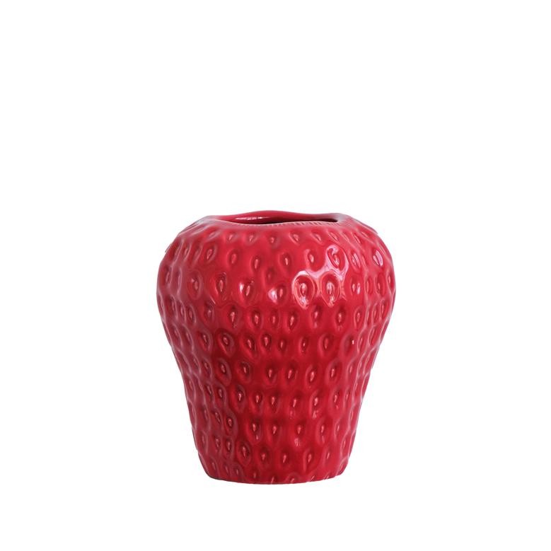 Ceramic Red Strawberry Fruit Shape Vase For Home Wedding Indoor Room Decor