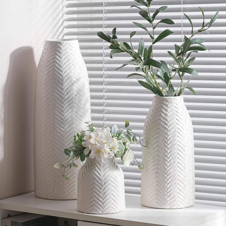 Ceramic Vase For Home Decor White Vase For Flowers, Morden Table Vase, Boho Vase For Decor